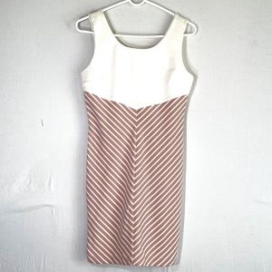 C. Luce Mauve/Ivory Sheath Style V Back Size Medium Striped Sleeveless Dress